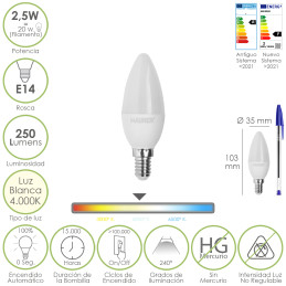 Bombilla Led Vela E14. 2,5...