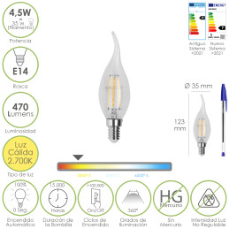 Bombilla Led Filamento Vela...